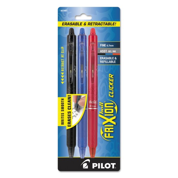Pilot Pen, Erasable Ink, Assorted, PK3 31467